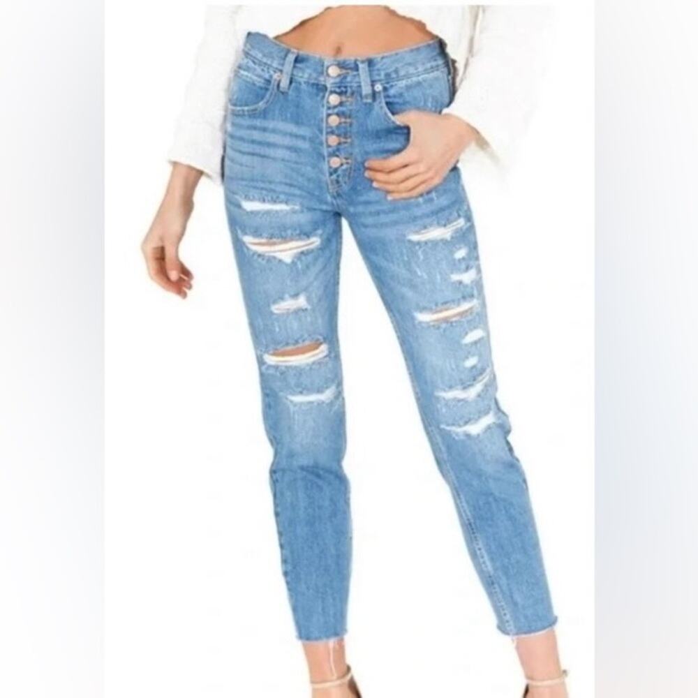 WE THE FREE Light Wash High Rise Distressed Button Fly Jeans Womens Sz 26